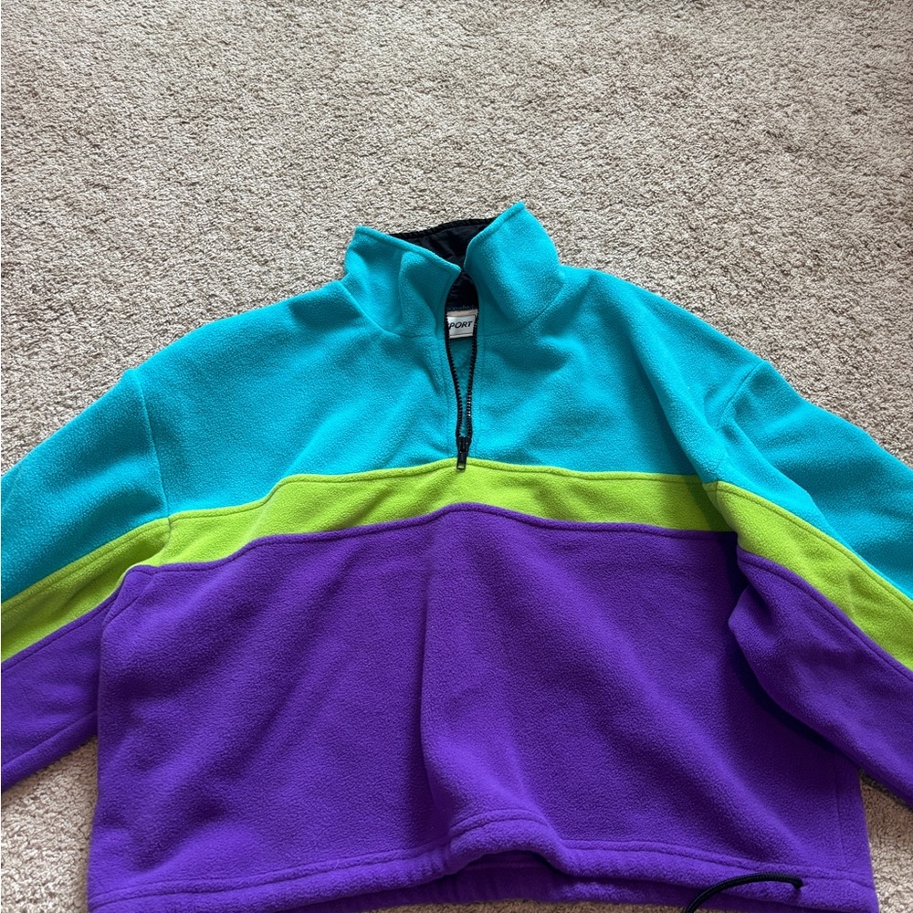 Vintage Fleece Sweatshirt - Teal, Lime, and Purple